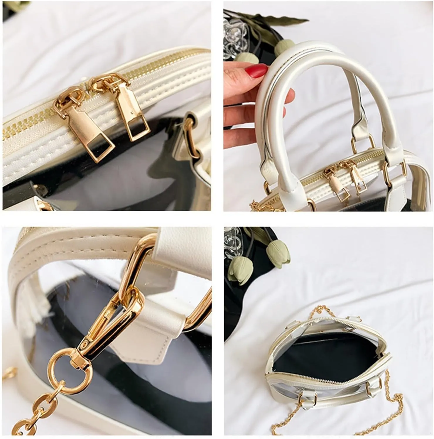 Small Clear Jelly Bags Top Handle Shoulder Crossbody Bags PVC Handbags Purses Satchel(Rose red)