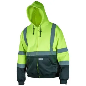 SSCL3LZX3 MCR Safety Hi-Vis Class 3 Lime/Black hoodie, Zipper Front, Reflective Stripes, 3X-Large