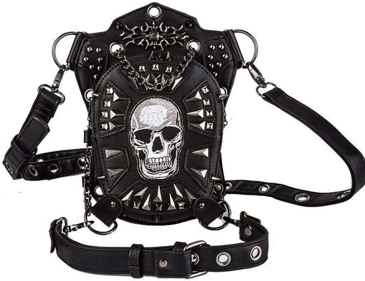 Steampunk Waist Bag Fanny Pack Fashion Gothic Leather Shoulder Crossbody Messenger Bags Thigh Leg Hip Holster Purse Travel Pouch Hiking Sport Chain Bags for Women Men