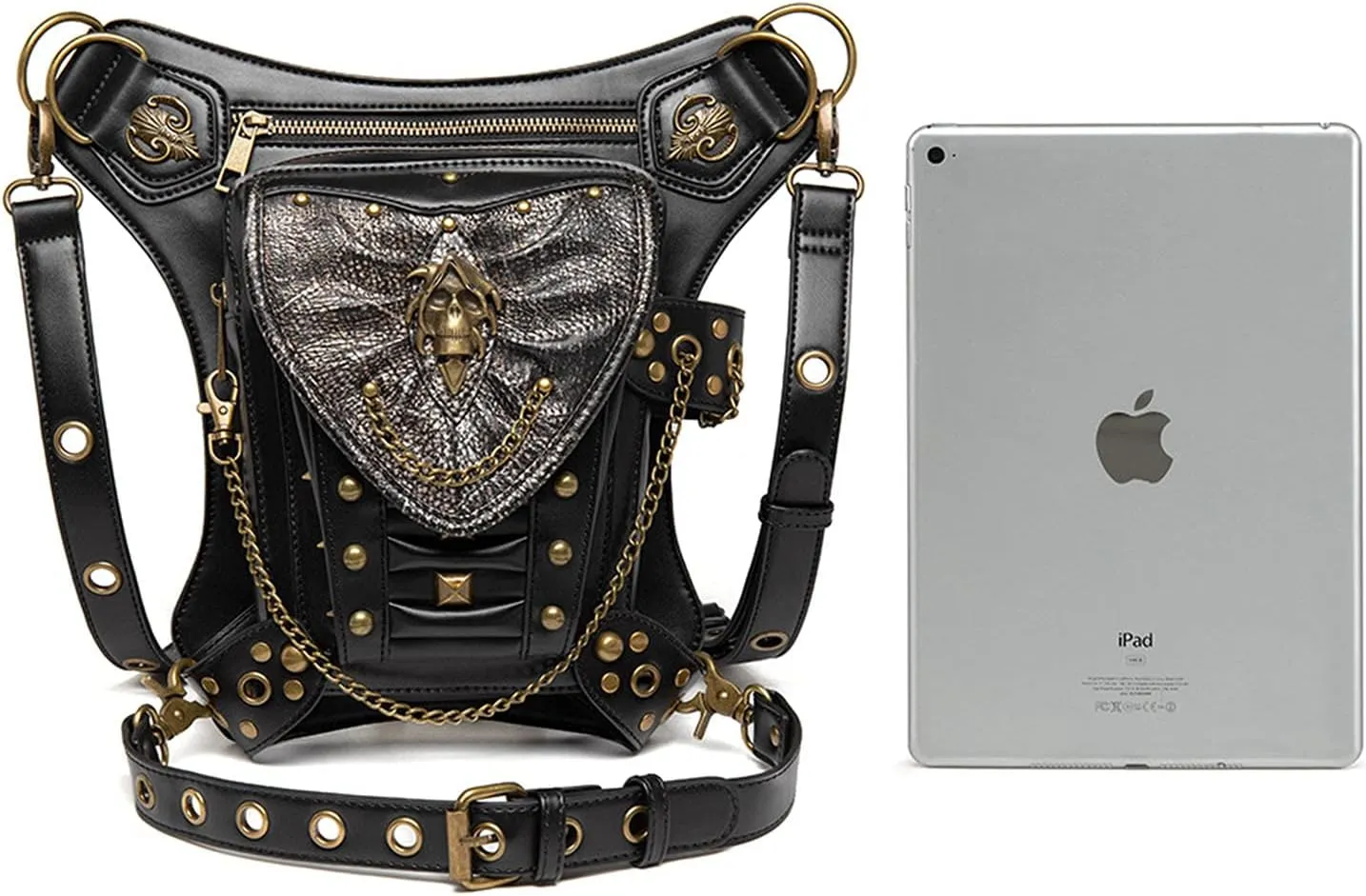 Steampunk Waist Bag Fanny Pack Fashion Gothic Leather Shoulder Crossbody Messenger Bags Thigh Leg Hip Holster Purse Travel Pouch Hiking Sport Chain Bags for Women Men