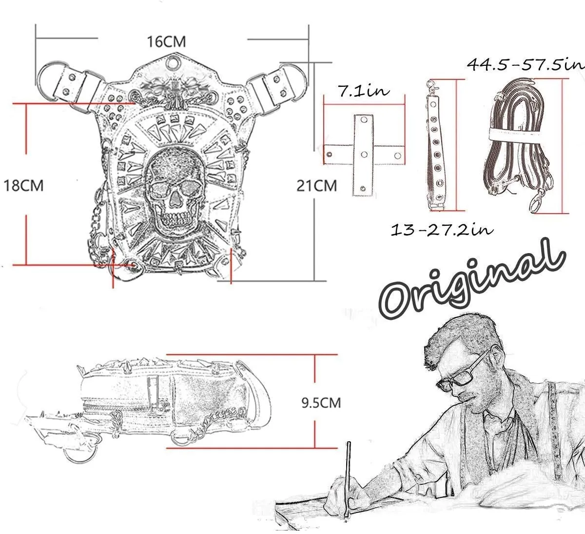 Steampunk Waist Bag Fanny Pack Fashion Gothic Leather Shoulder Crossbody Messenger Bags Thigh Leg Hip Holster Purse Travel Pouch Hiking Sport Chain Bags for Women Men