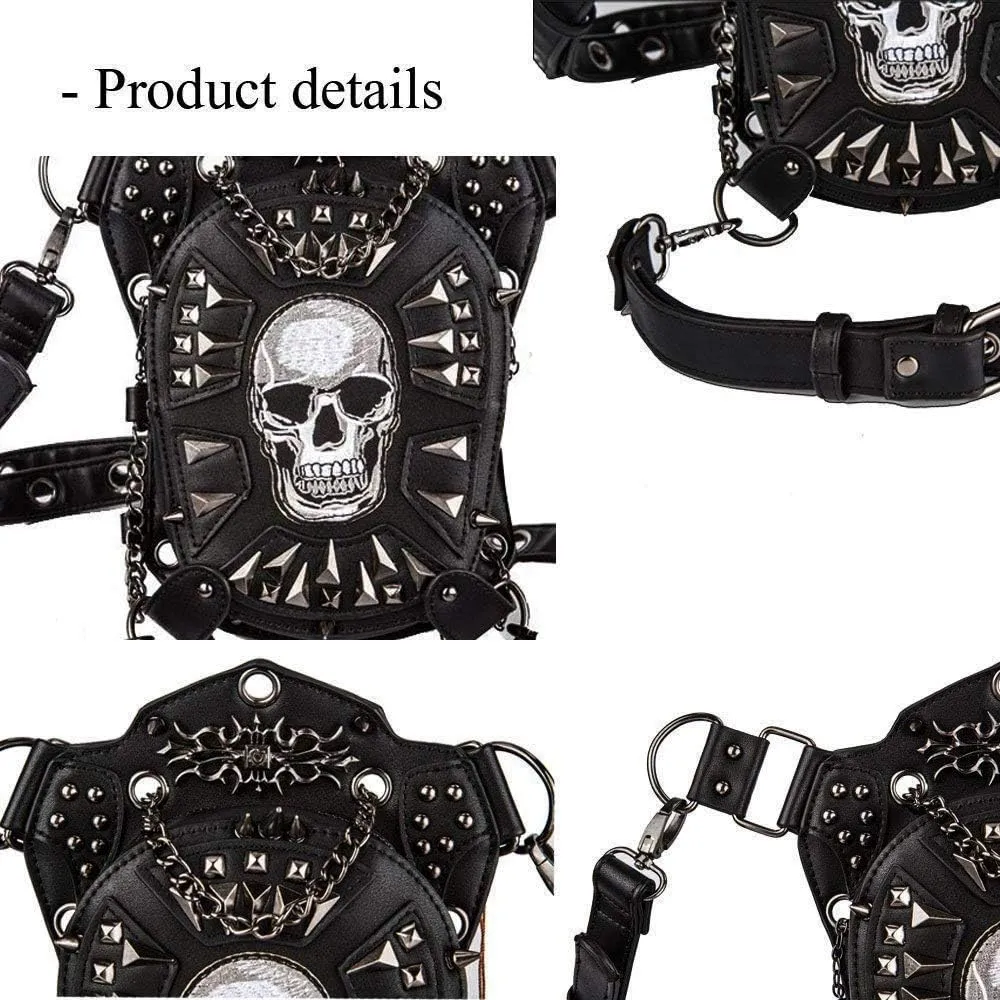 Steampunk Waist Bag Fanny Pack Fashion Gothic Leather Shoulder Crossbody Messenger Bags Thigh Leg Hip Holster Purse Travel Pouch Hiking Sport Chain Bags for Women Men
