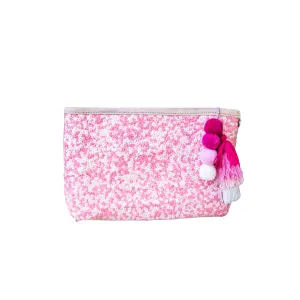 Straw Clutch with Pink Sequins