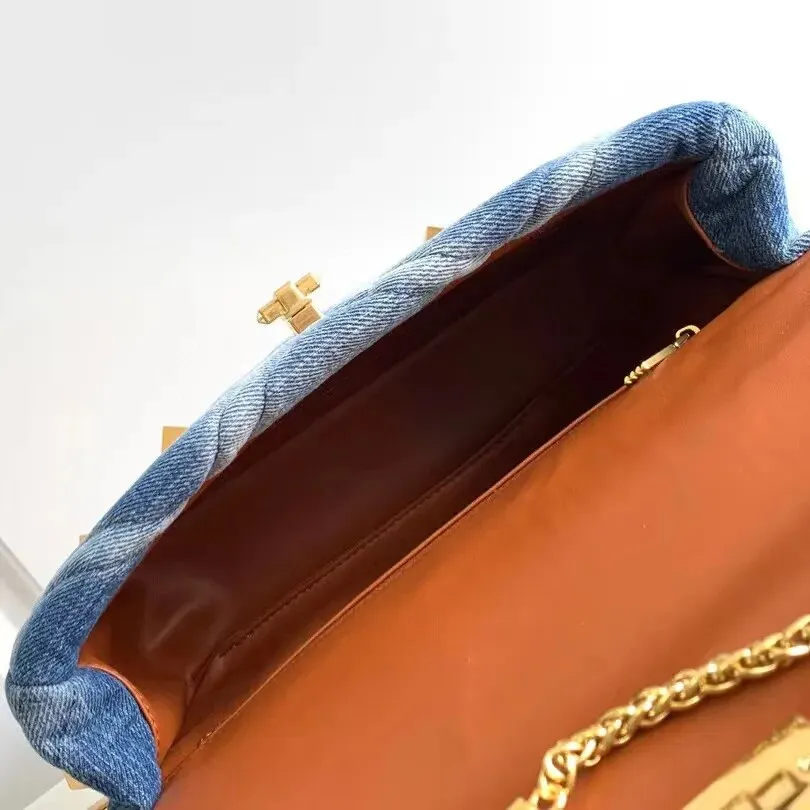 Sue Denim gold Studded Bag