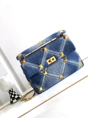 Sue Denim gold Studded Bag