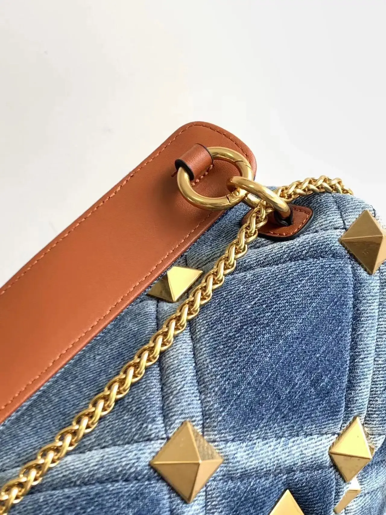 Sue Denim gold Studded Bag