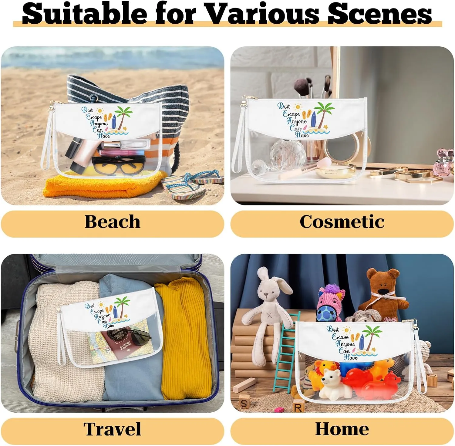 Summer Beach Makeup Bag Vacation Beside Themed Gift for Beach Lover Clear Cosmetic Bag Coconut Surfer Lover Present Girls Trip Gift Beside Stuff Necessities for Bestie Birthday Christmas Graduation