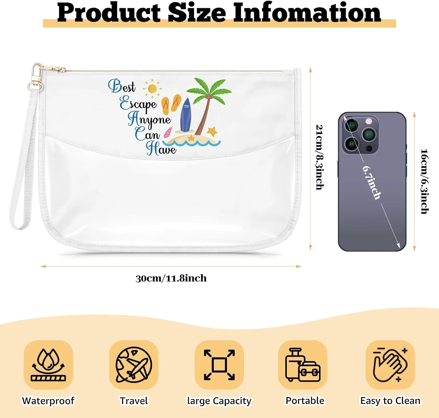 Summer Beach Makeup Bag Vacation Beside Themed Gift for Beach Lover Clear Cosmetic Bag Coconut Surfer Lover Present Girls Trip Gift Beside Stuff Necessities for Bestie Birthday Christmas Graduation