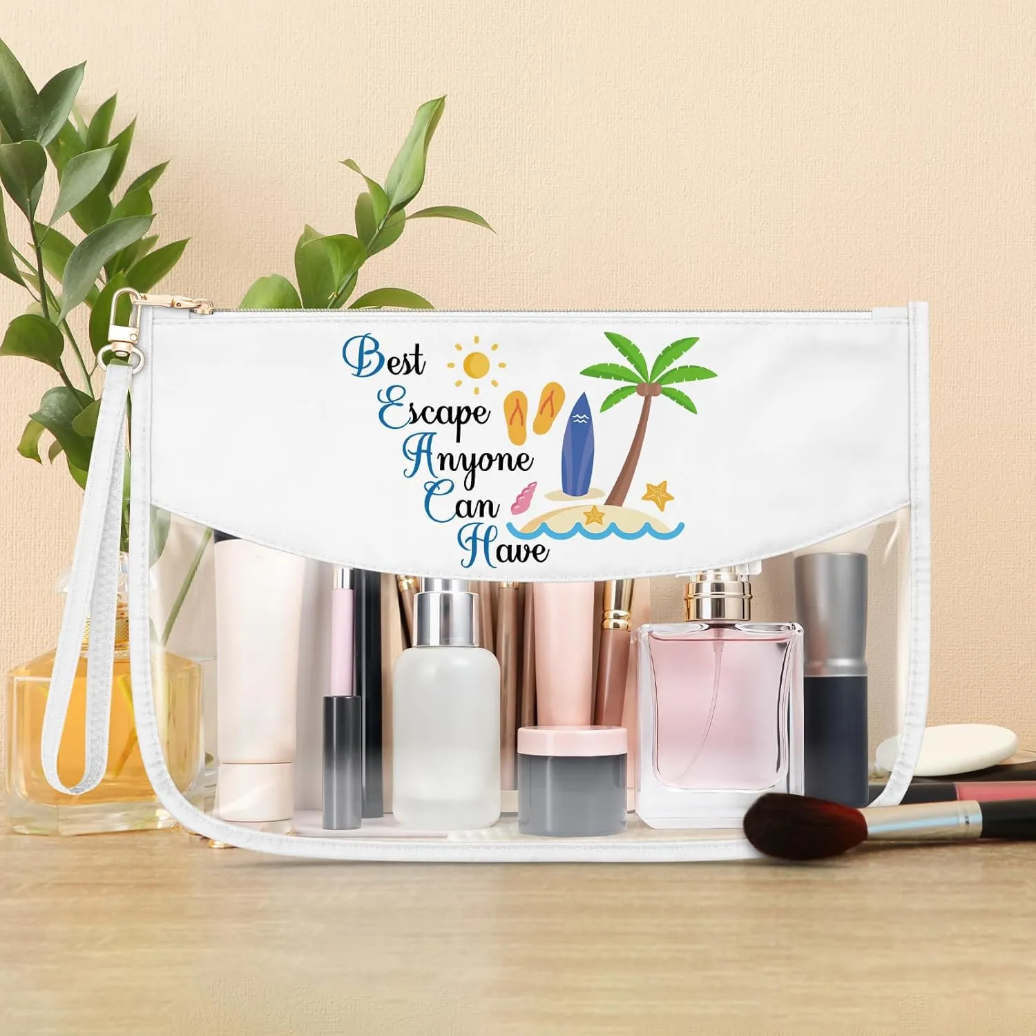Summer Beach Makeup Bag Vacation Beside Themed Gift for Beach Lover Clear Cosmetic Bag Coconut Surfer Lover Present Girls Trip Gift Beside Stuff Necessities for Bestie Birthday Christmas Graduation