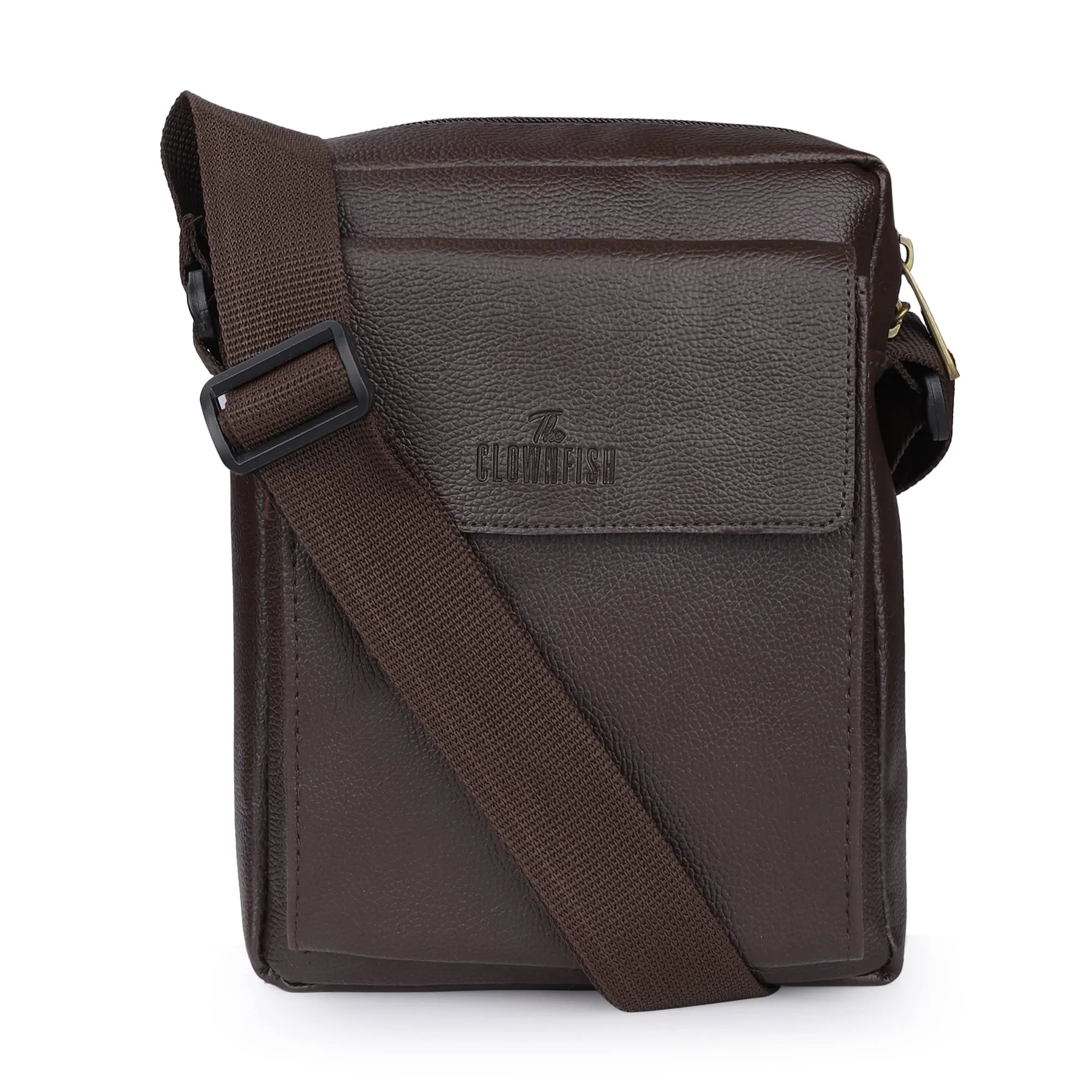THE CLOWNFISH Alma Faux Leather Sling Bag - Water Resistant, Adjustable Strap | 4L | Dark Brown