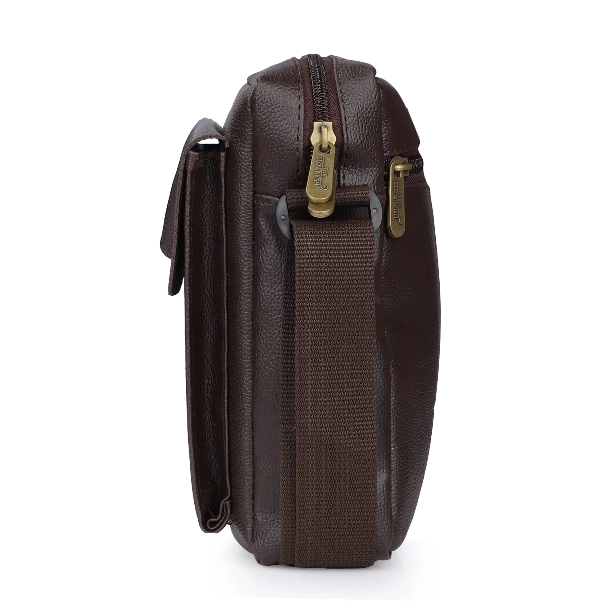 THE CLOWNFISH Alma Faux Leather Sling Bag - Water Resistant, Adjustable Strap | 4L | Dark Brown