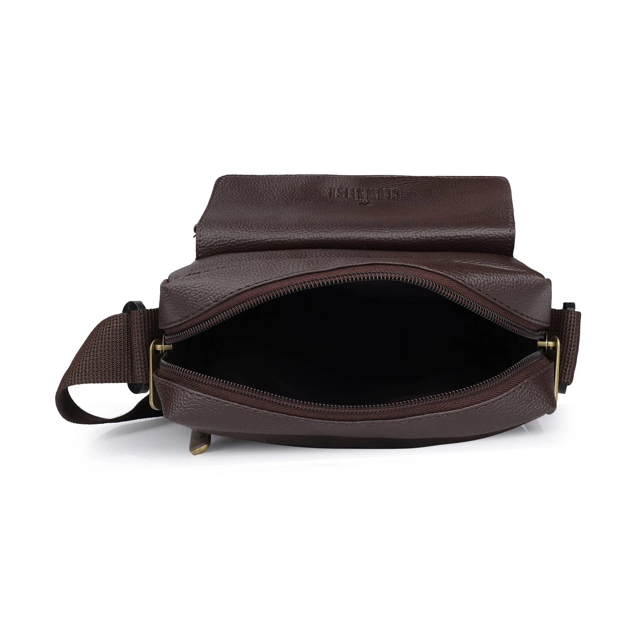 THE CLOWNFISH Alma Faux Leather Sling Bag - Water Resistant, Adjustable Strap | 4L | Dark Brown