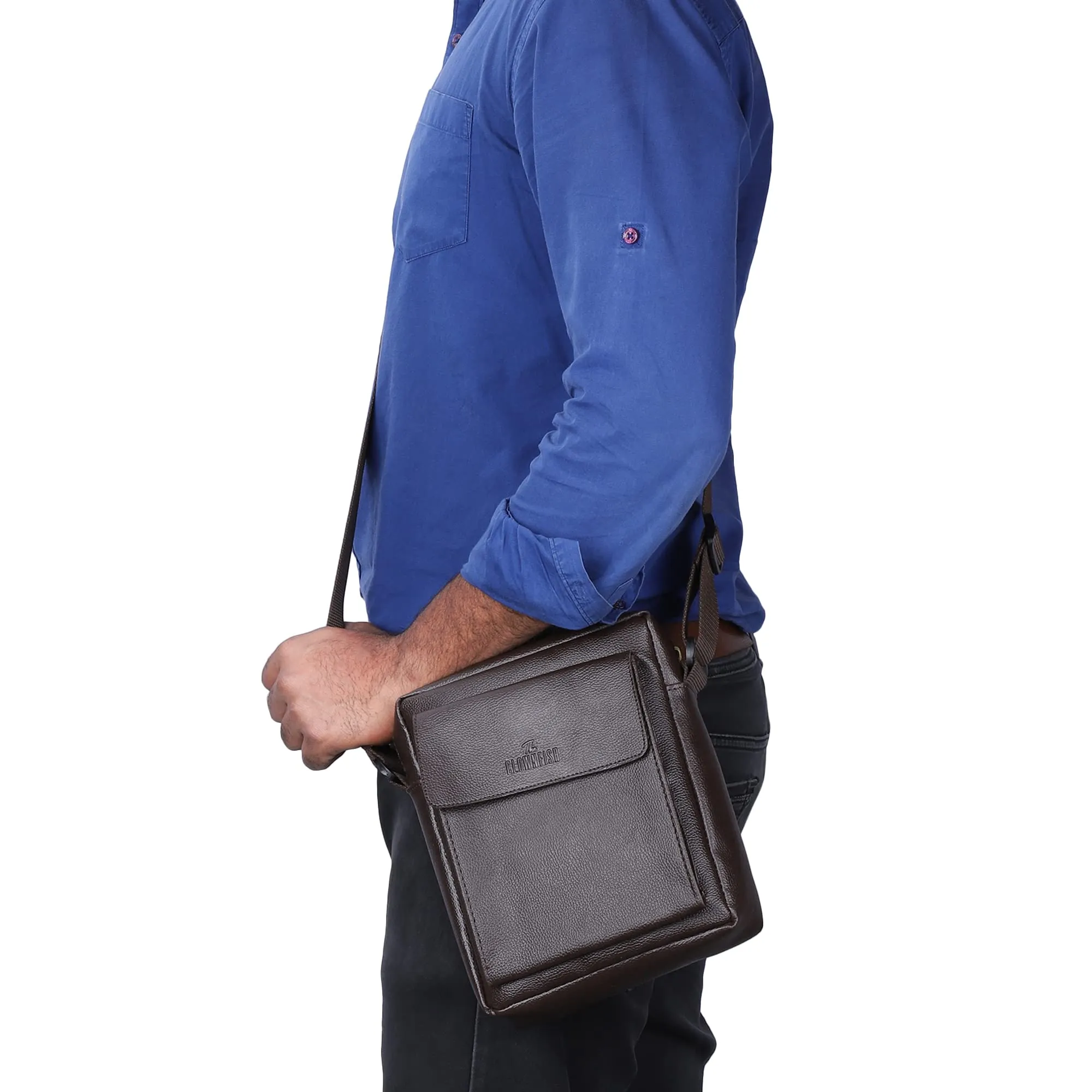 THE CLOWNFISH Alma Faux Leather Sling Bag - Water Resistant, Adjustable Strap | 4L | Dark Brown