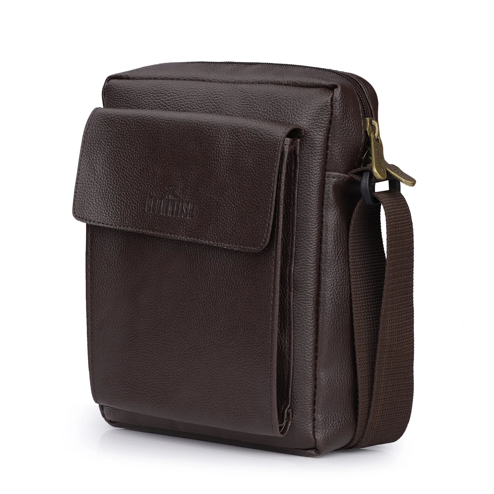 THE CLOWNFISH Alma Faux Leather Sling Bag - Water Resistant, Adjustable Strap | 4L | Dark Brown
