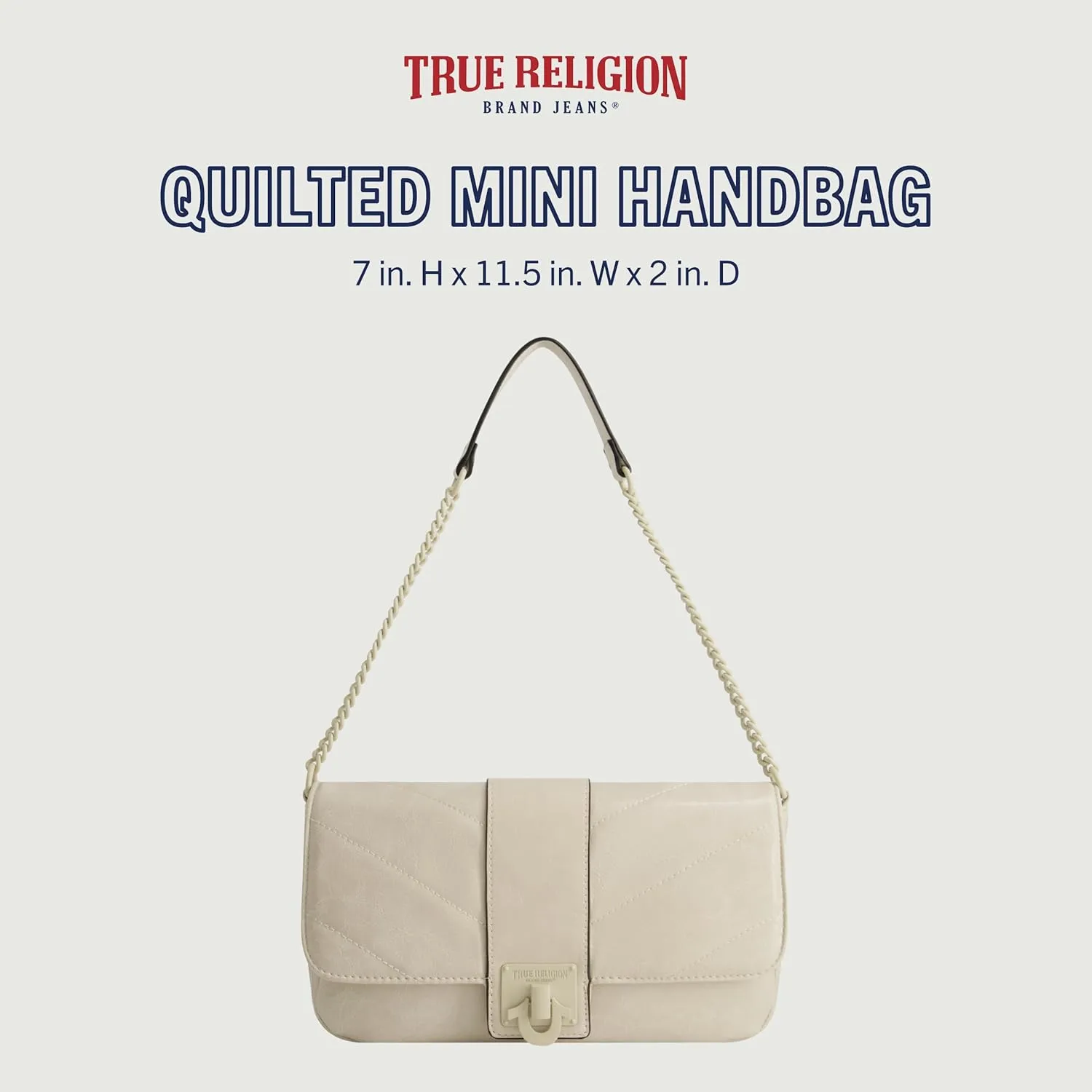 True Religion Women's Shoulder Bag Purse, Quilted Mini Handbag with Chain Strap