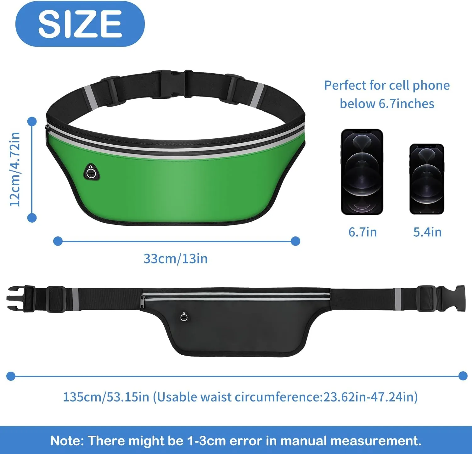 UltraSlim Fanny Packs for Women Men Slim Running Belt Waist Pack Runners Bag Waterproof Money Belt (Green)