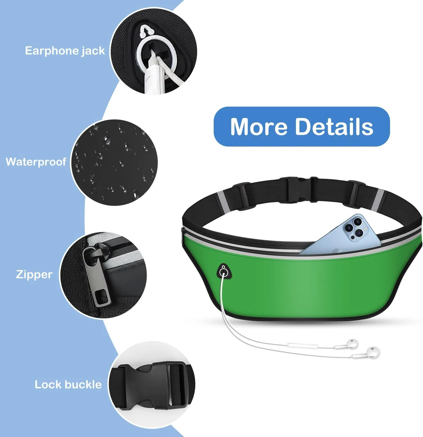 UltraSlim Fanny Packs for Women Men Slim Running Belt Waist Pack Runners Bag Waterproof Money Belt (Green)