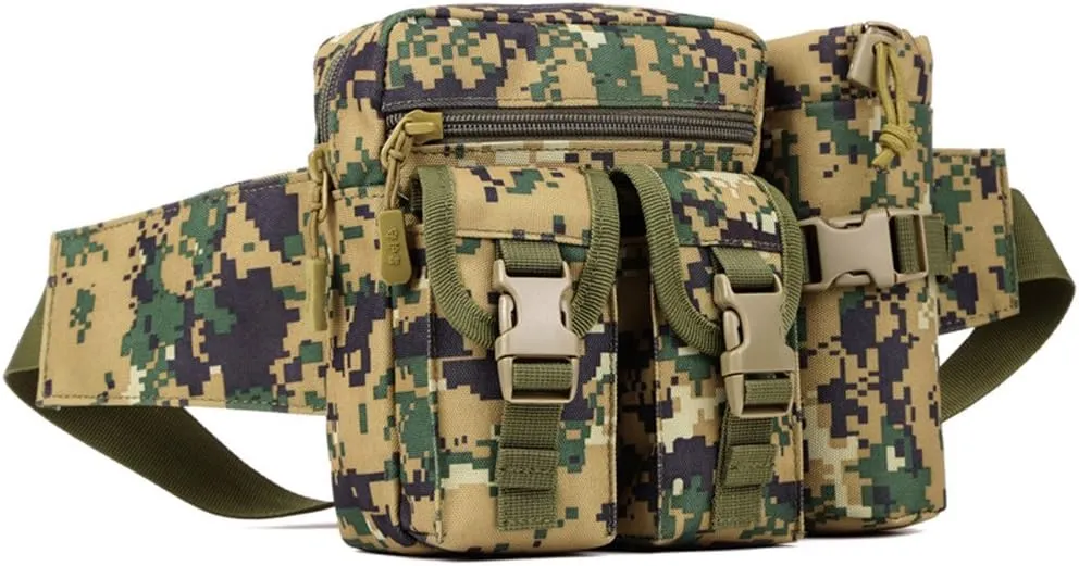 UNISTRENGH Tactical Fanny Packs Pouch With Water Bottle Pocket Holder Waterproof Molle Waist Pack Hip Belt Bag (Jungle Digital)