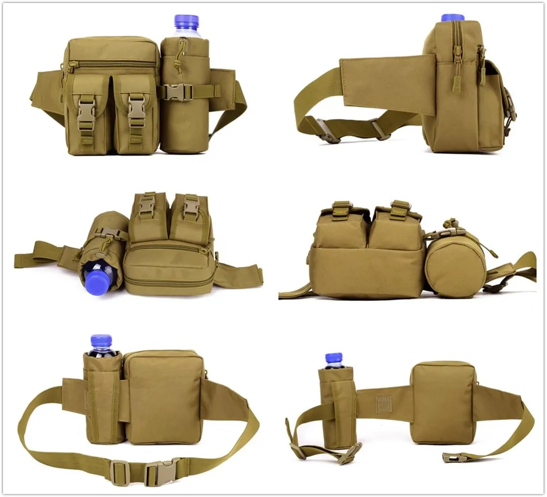 UNISTRENGH Tactical Fanny Packs Pouch With Water Bottle Pocket Holder Waterproof Molle Waist Pack Hip Belt Bag (Jungle Digital)