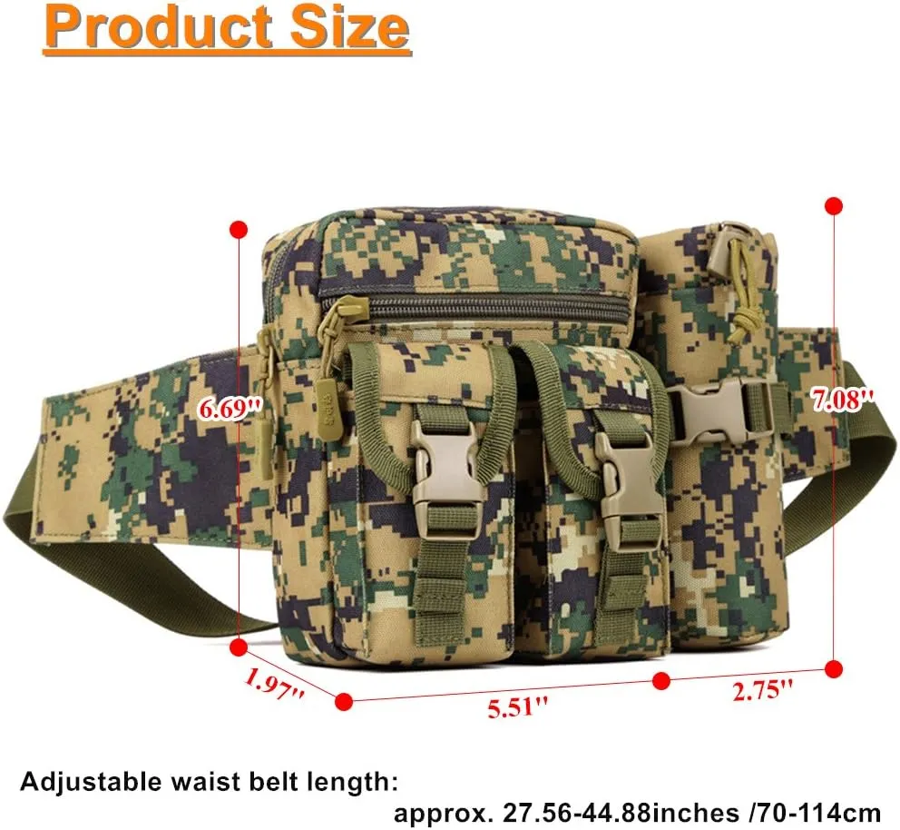 UNISTRENGH Tactical Fanny Packs Pouch With Water Bottle Pocket Holder Waterproof Molle Waist Pack Hip Belt Bag (Jungle Digital)