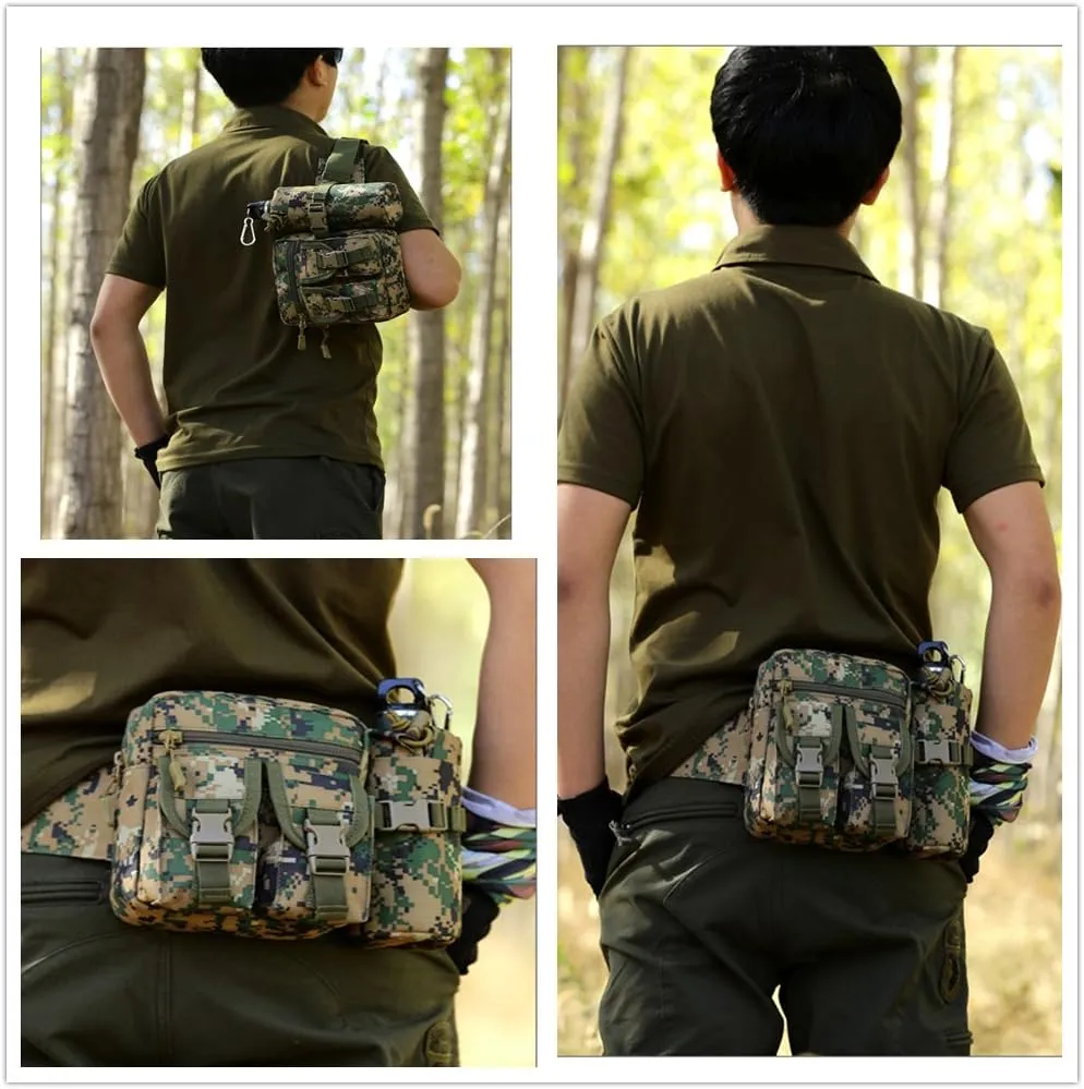 UNISTRENGH Tactical Fanny Packs Pouch With Water Bottle Pocket Holder Waterproof Molle Waist Pack Hip Belt Bag (Jungle Digital)