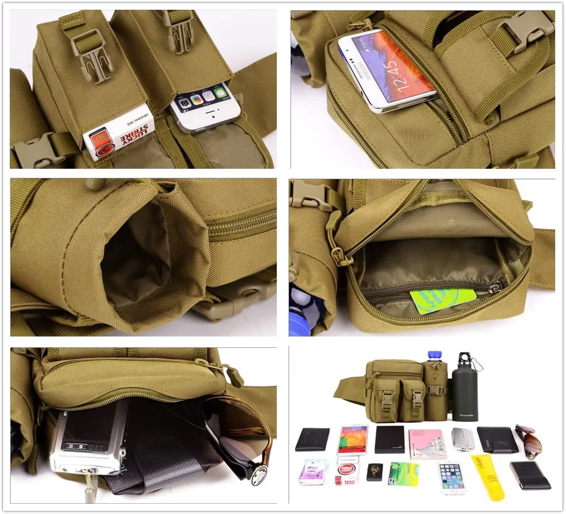 UNISTRENGH Tactical Fanny Packs Pouch With Water Bottle Pocket Holder Waterproof Molle Waist Pack Hip Belt Bag (Jungle Digital)