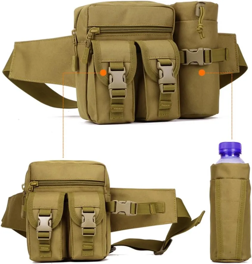 UNISTRENGH Tactical Fanny Packs Pouch With Water Bottle Pocket Holder Waterproof Molle Waist Pack Hip Belt Bag (Jungle Digital)