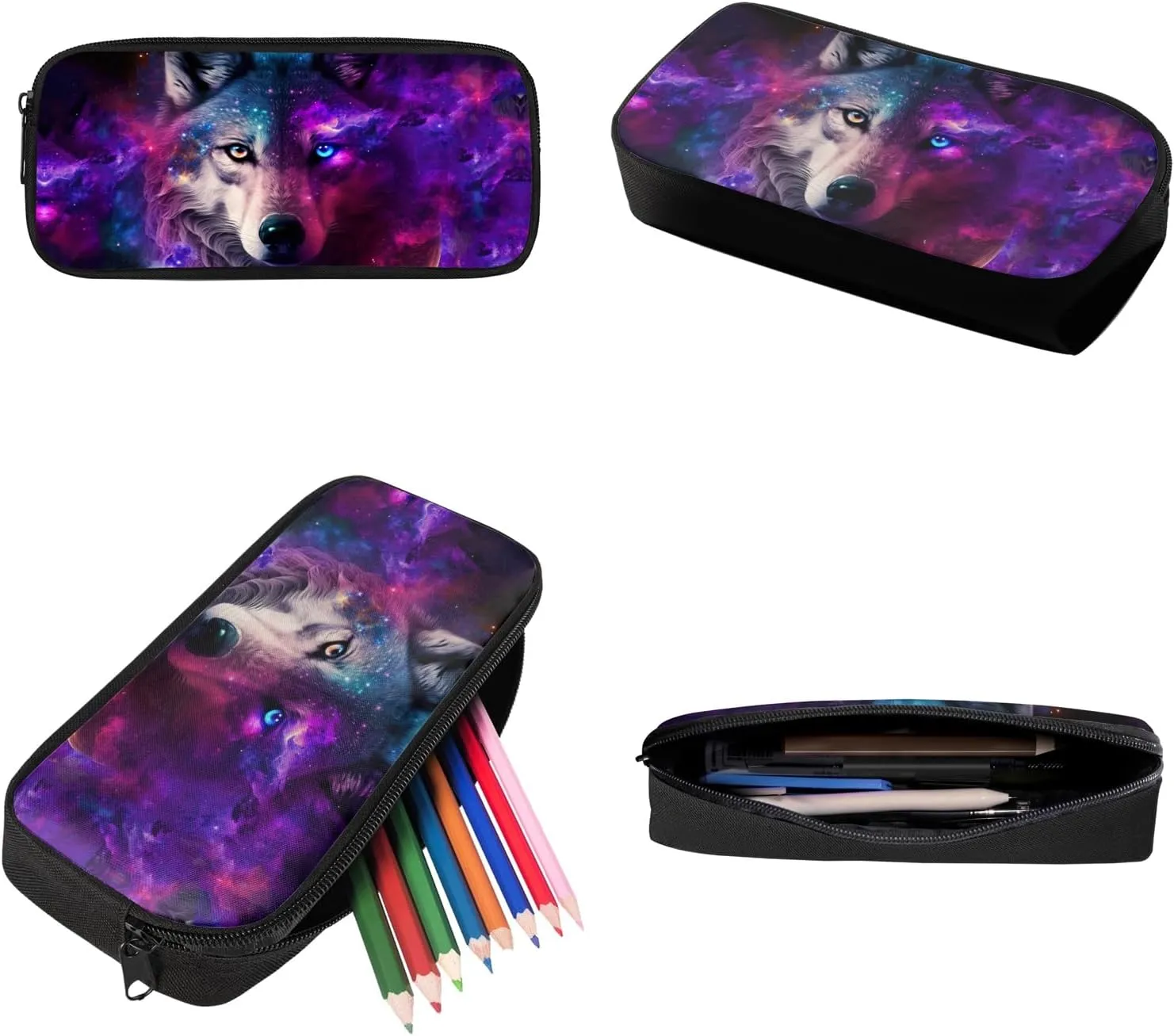 Upetstory Galaxy Wolf Backpacks Set for School for Kids Girls Boys School Bag Set with Lunch Box Pencil Case Water Bottle Sleeve Preschool Kindergarten Elementary Bookbag Teenager Schoolbag