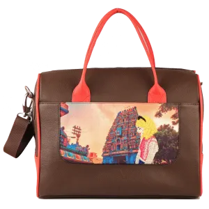 Women's Handcrafted Chennai Print Weekender Bag (Brown)