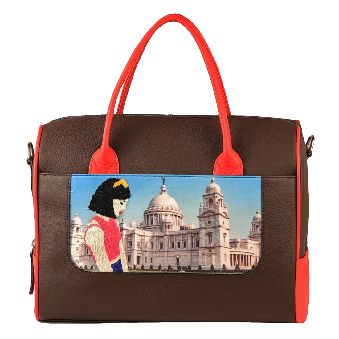 Women's Handcrafted Kolkata Print Weekender Bag (Brown)
