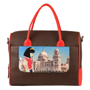 Women's Handcrafted Kolkata Print Weekender Bag (Brown)