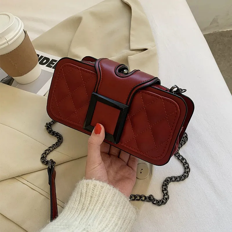 Women's Leather Trendy Rhombus Crossbody Bag